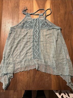 Pinky Light Blue Crochet-Front Halter Camisole